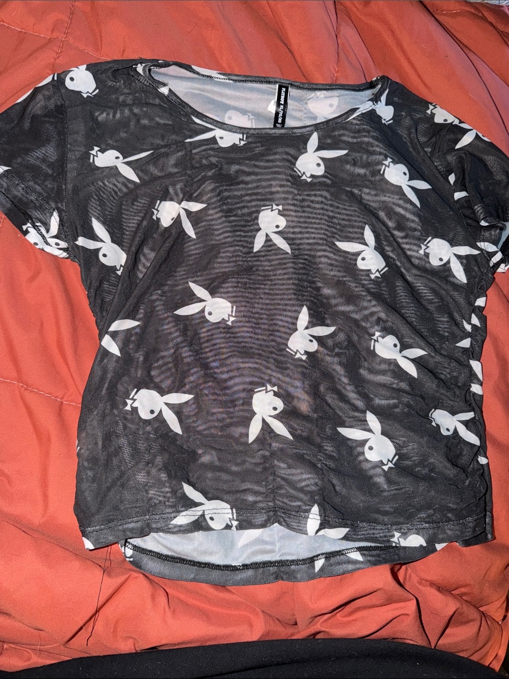 Black Mesh Playboy Print Tee